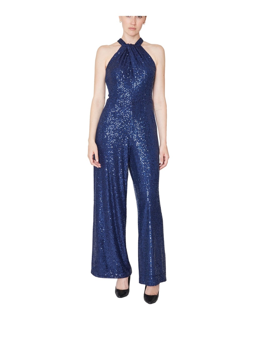 julia jordan Navy Blue Sequin Halter Jumpsuit